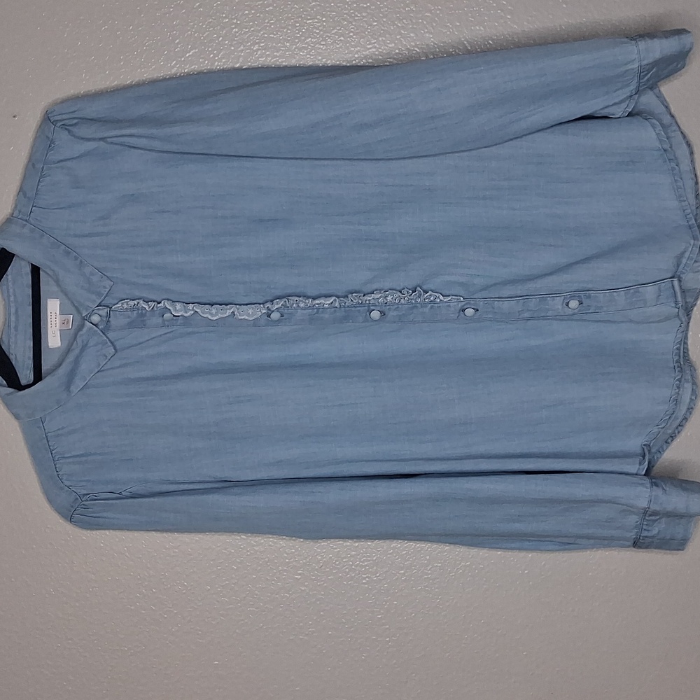 LC Lauren Conrad Blue Lyocell Long Sleeve Button Shirt Soft Denim Chambray XL